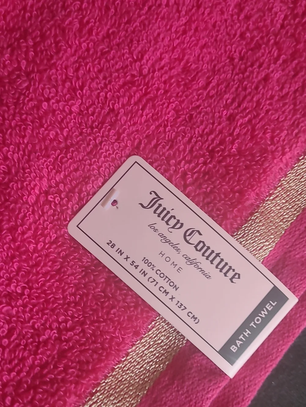 Juicy Couture Hot Pink Bath Towel with Gold Trim